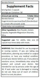 Banaba Extract - 200 Quick Release Capsules.